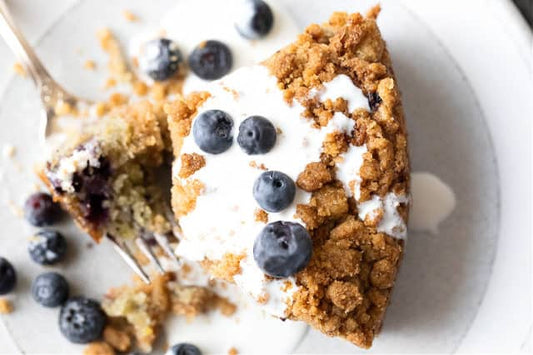 a slice of Grandma’s Secret Blueberry Coffee Cake Recipe