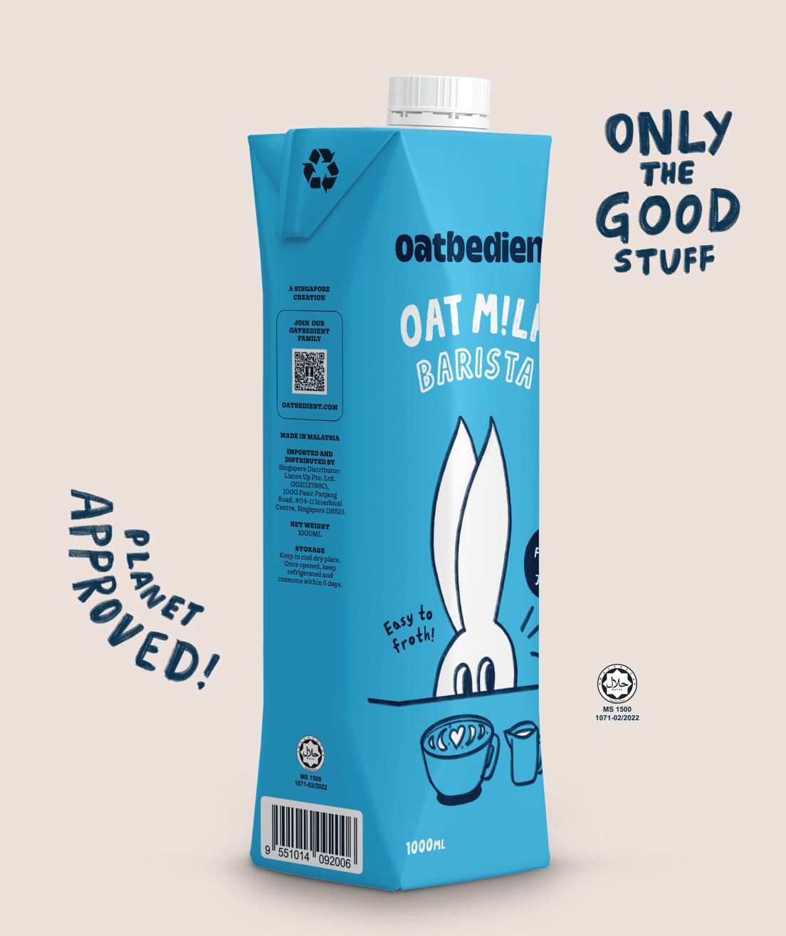 Oatbedient Oat Milk Barista with text planet approved