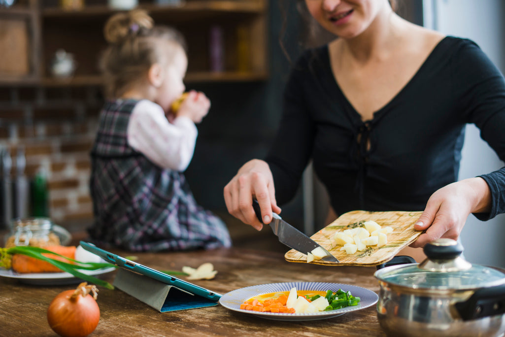 mother cooking dinner