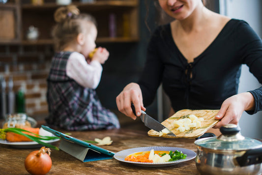 mother cooking dinner