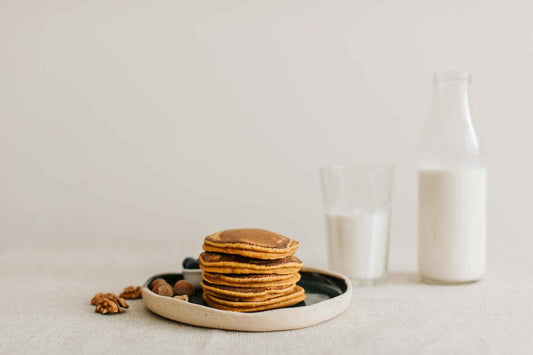 oat milk drink; oat milk with pancakes; oatbedient healthy beverage; dairy free oat milk; oat milk breakfast