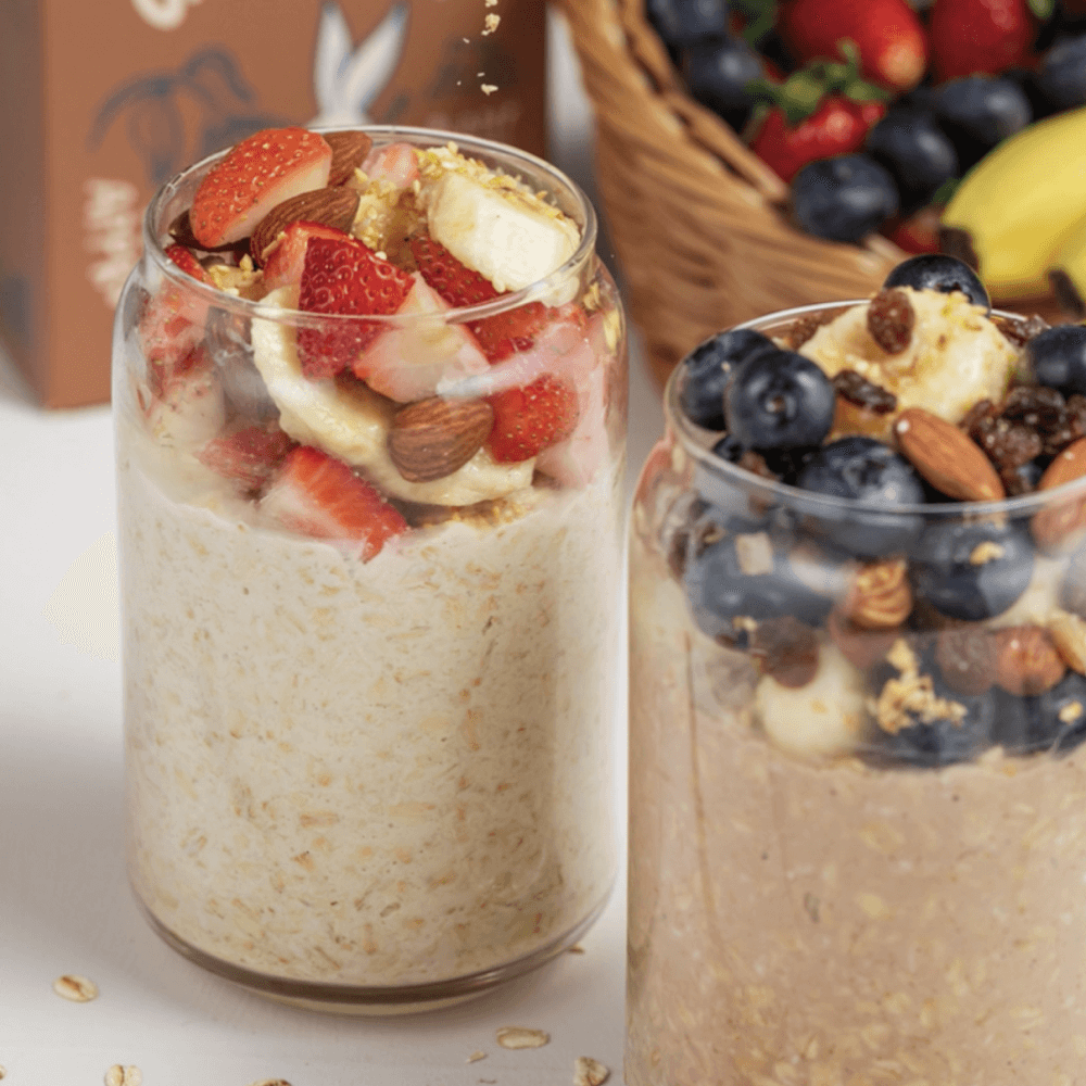berries and protein in oats with milk