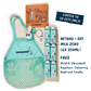 discover the health benefits of oats with a bundle of oat milk drink, green mesh bag, keychain and colouring book