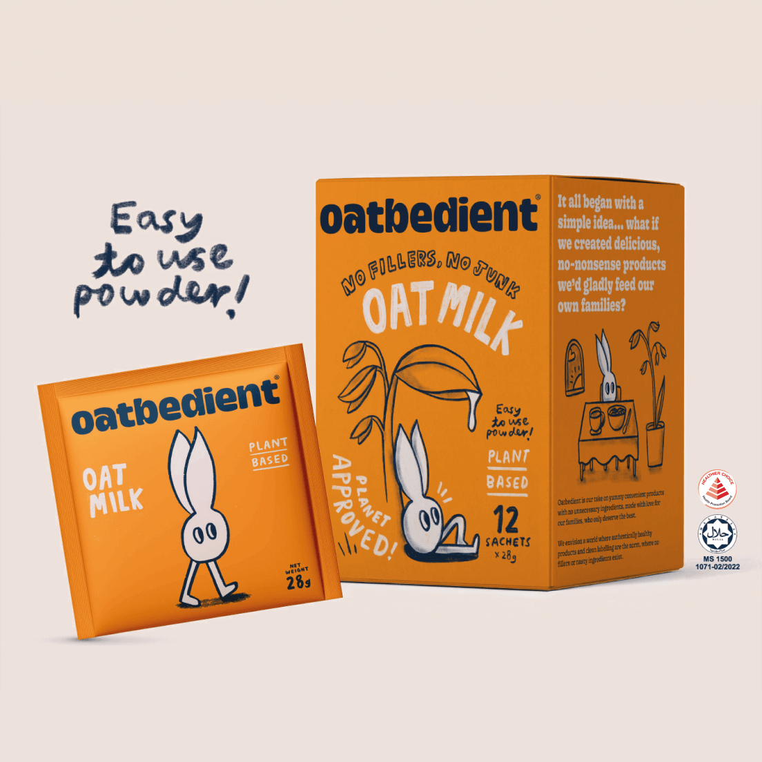 oat milk powder in box and satchet